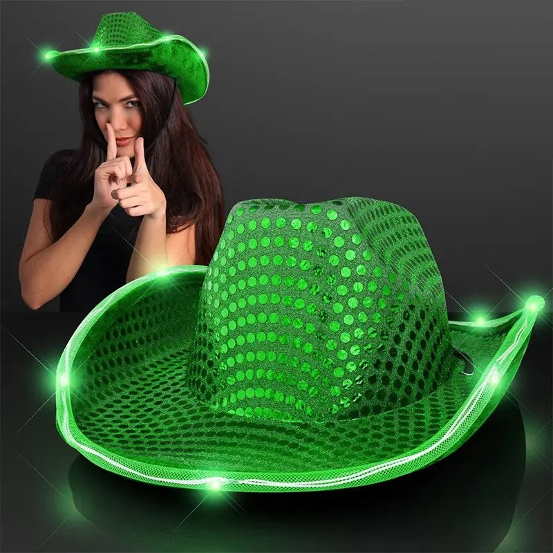Sequin Light Up LED Flashing Cowboy Hat with Sequins LEDS, Cowgirl, Western