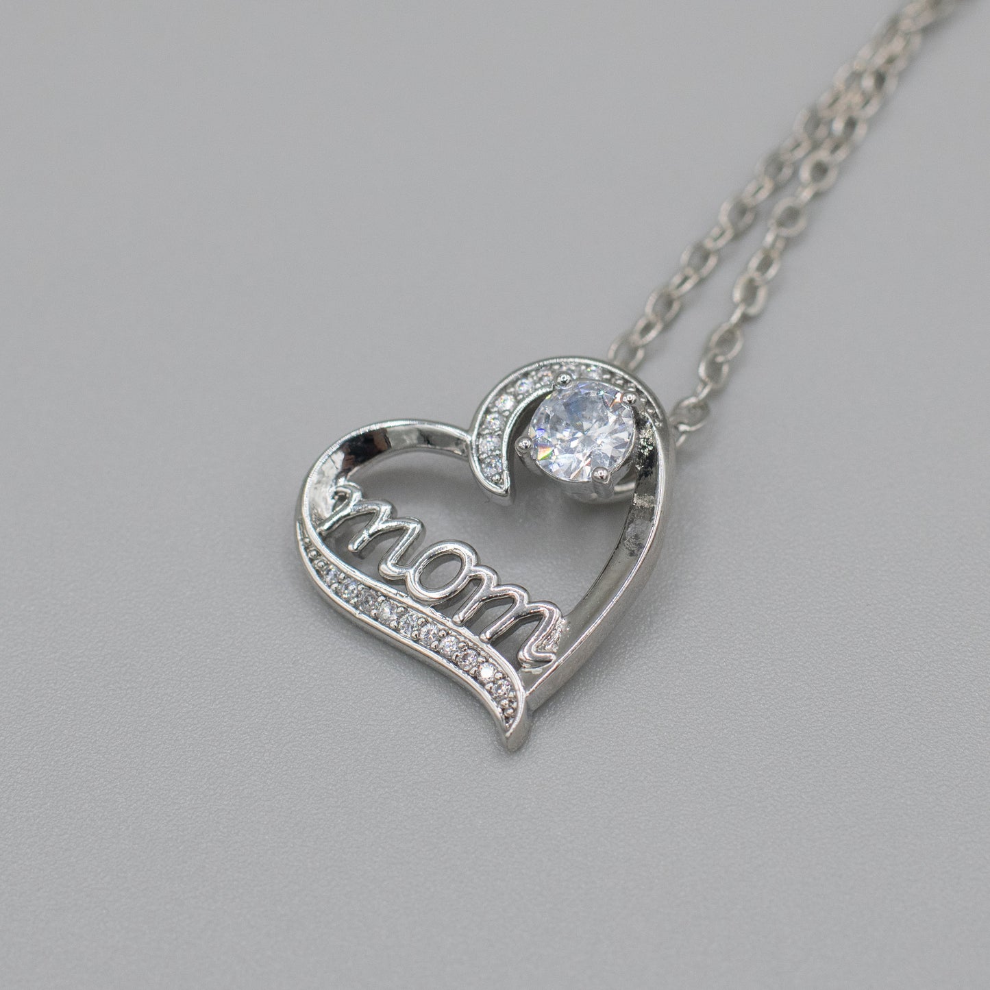 Silver Mom Necklace with Crystal