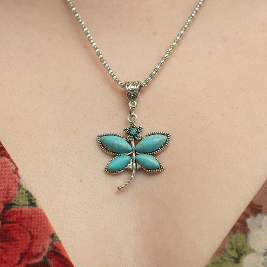 Boho Dragonfly Teal Necklace