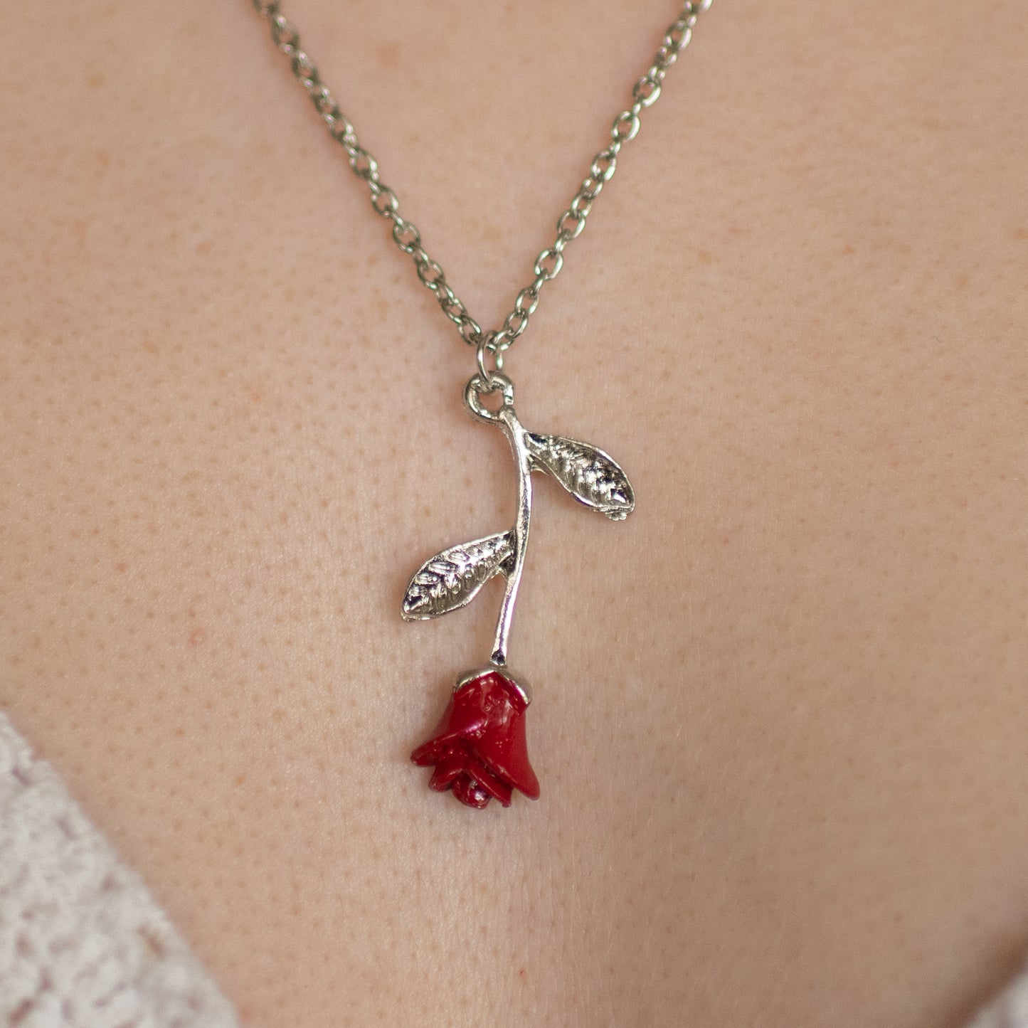 Red Rose Pendant Necklace