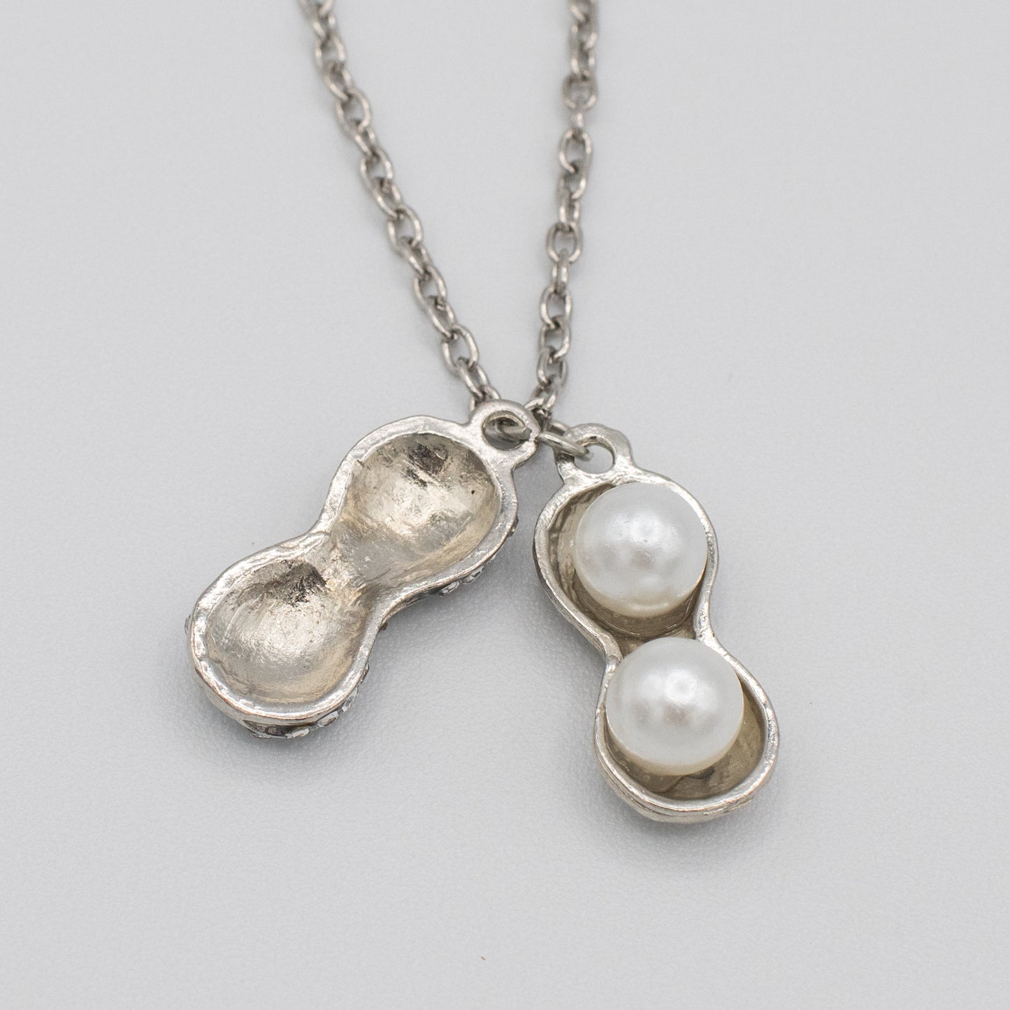 Peanut Pendant Locket Necklace with Pearl Accents