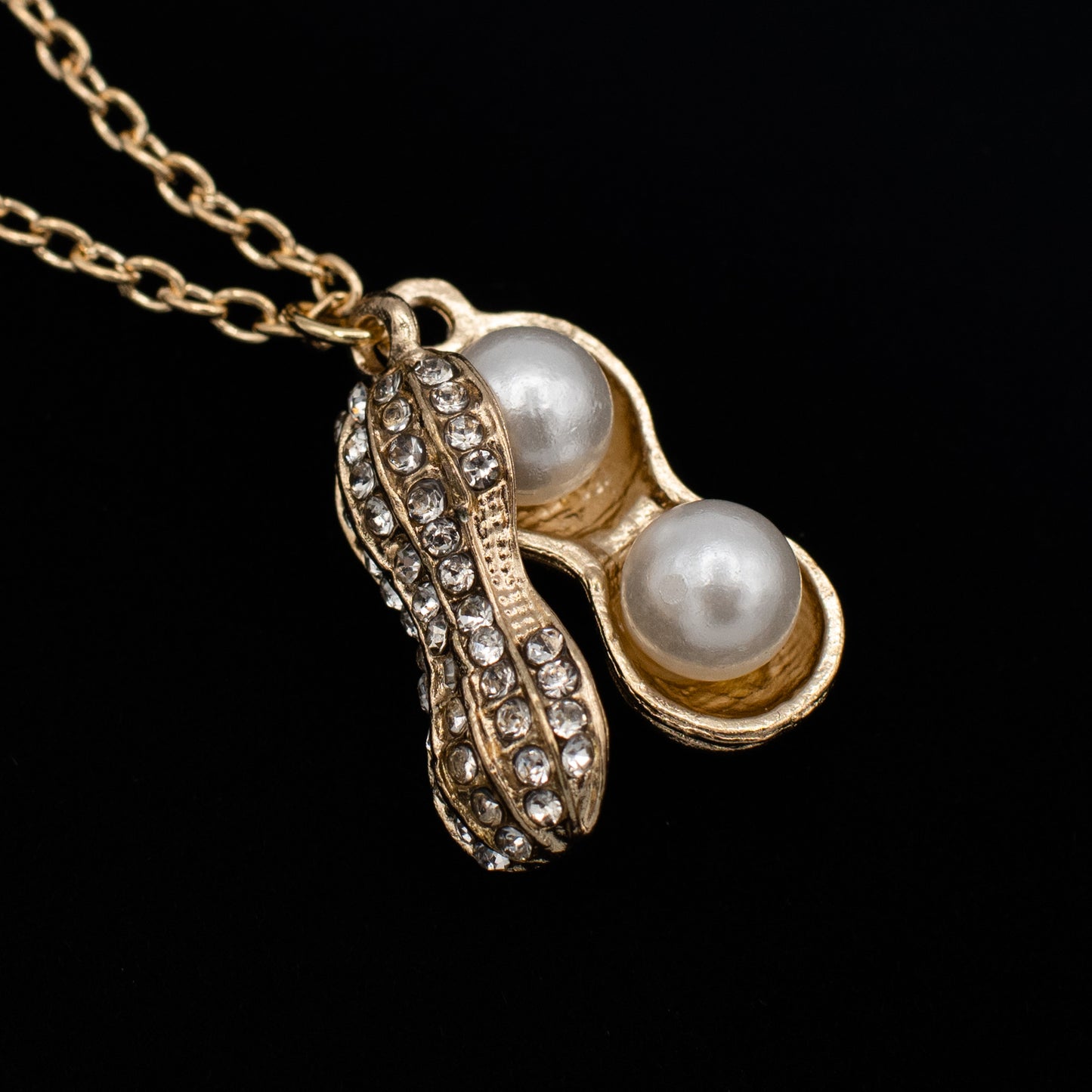 Peanut Pendant Locket Necklace with Pearl Accents