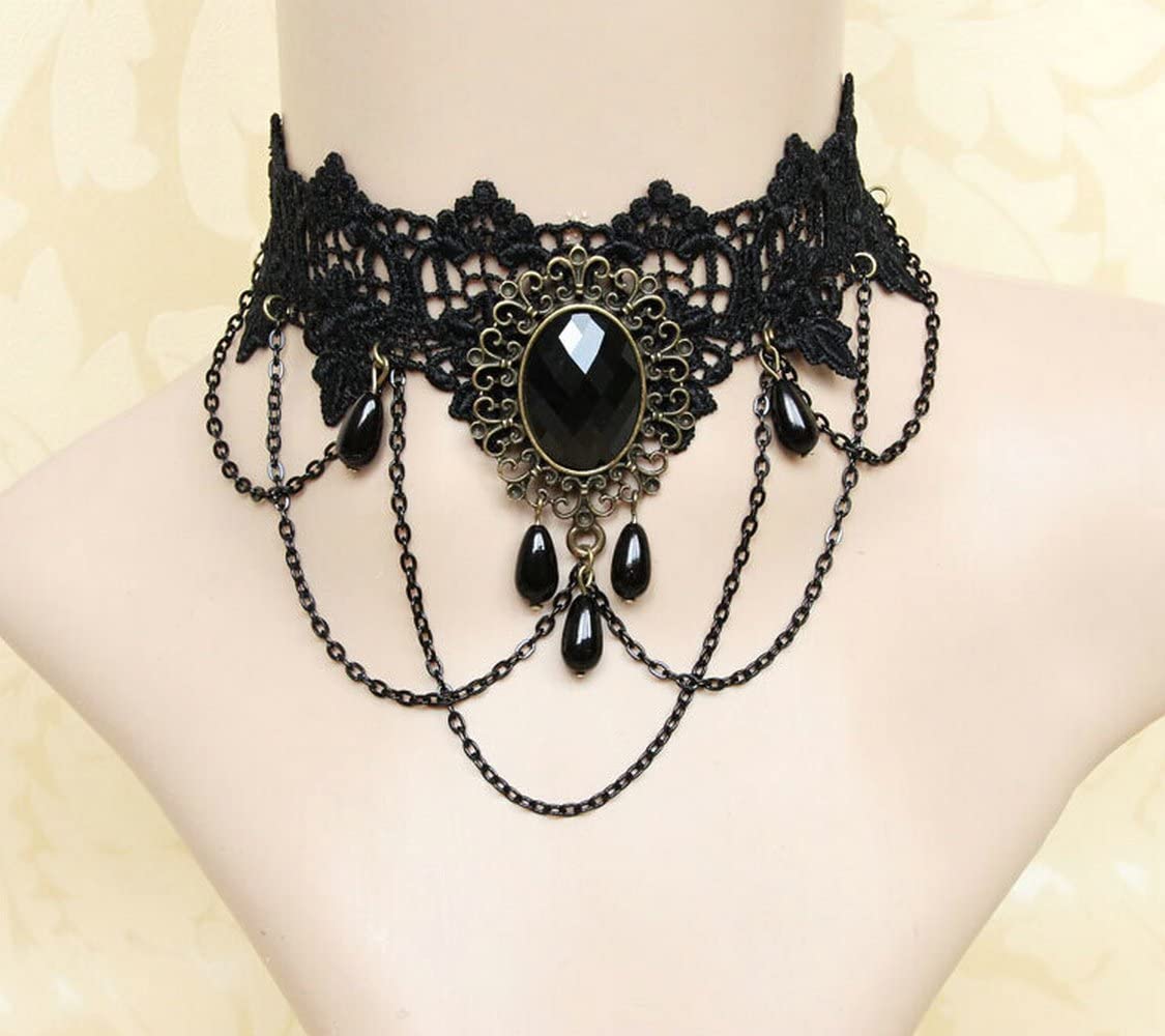 Gothic Black Lace Collar Choker Necklace