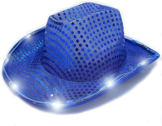 Sequin Light Up LED Flashing Cowboy Hat with Sequins LEDS, Cowgirl, Western