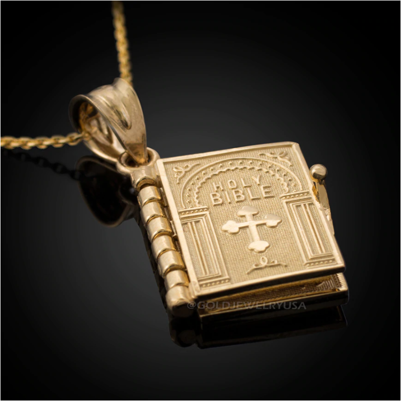Holy Bible Book Pendant Locket Necklace