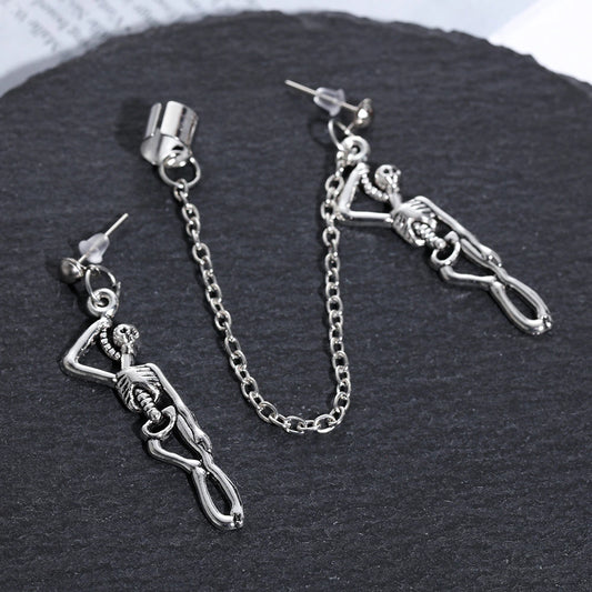 Skeleton Chain Earrings w/ Ear Cuff