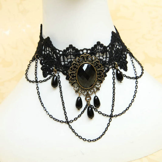 Gothic Black Lace Collar Choker Necklace