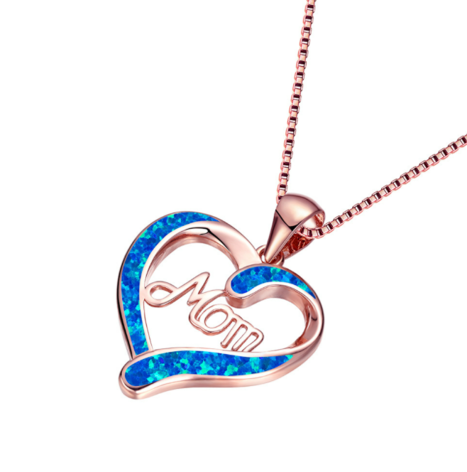 Mom Heart with Blue Neckalce - Mother's Day