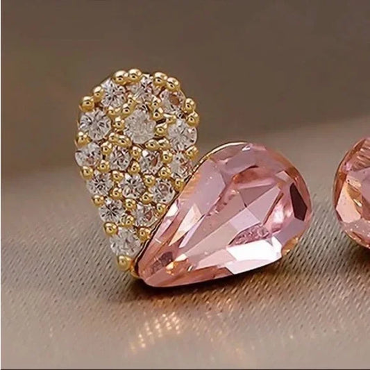 Pink & Silver Heart Stud Earrings