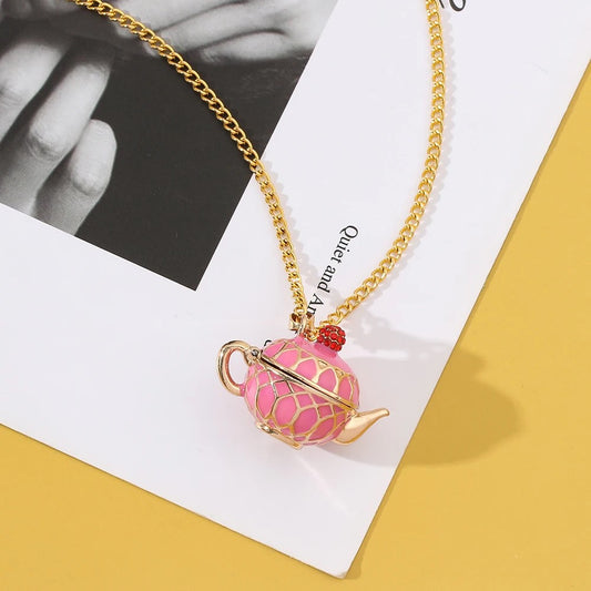 Pink & Gold Teapot Locket Necklace