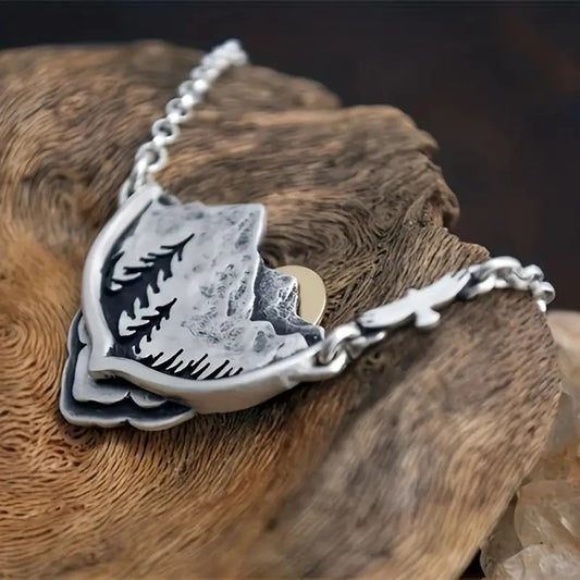 Mountain Range w/ Sun & Trees Necklace