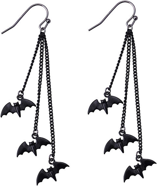Black Bat Goth Dangle Earrings