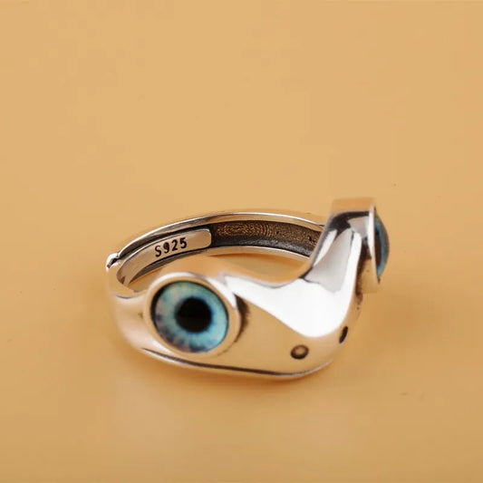 Cute Frog Blue Eye Silver Ring