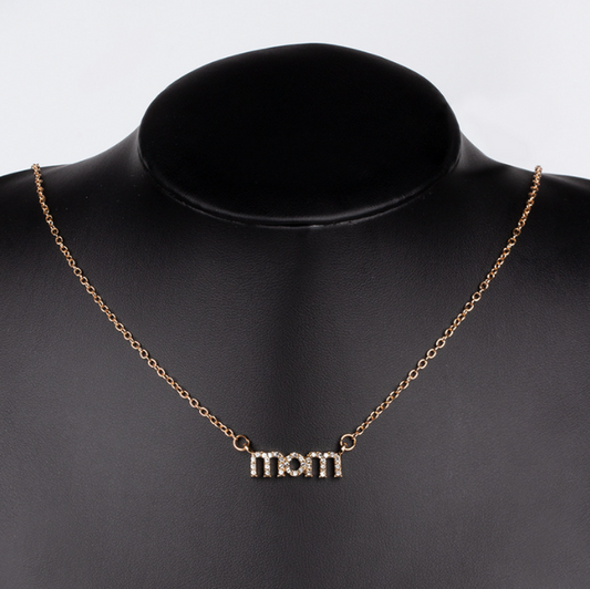 mom Crystal Necklace - Gold