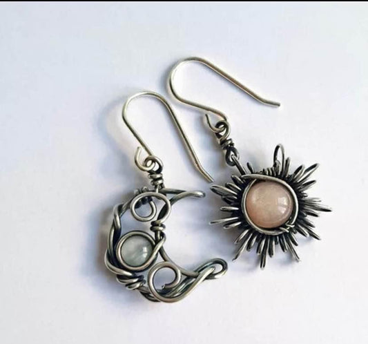 Boho Opal Sun and Moon Earrings