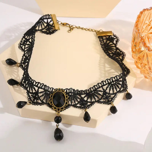 Black Lace Jewel Choker Necklace