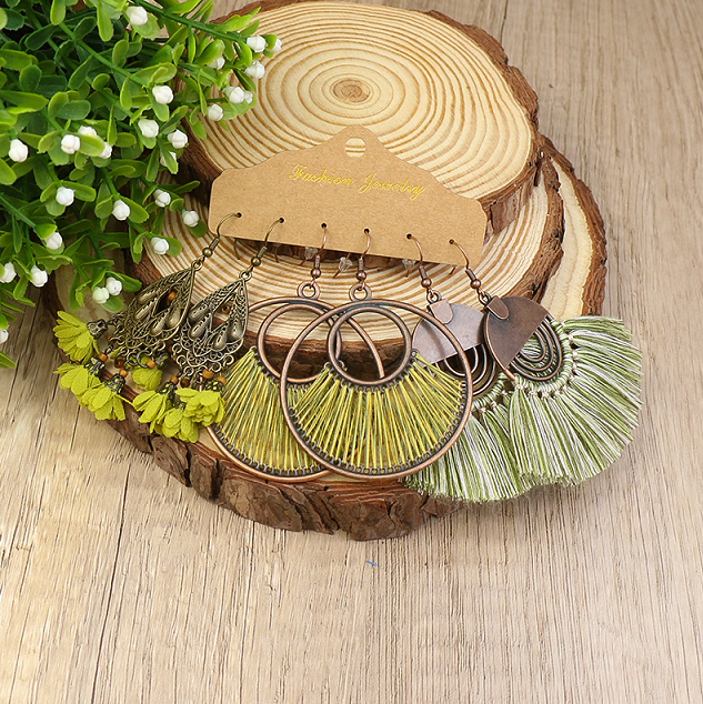 Green Boho Earring Set