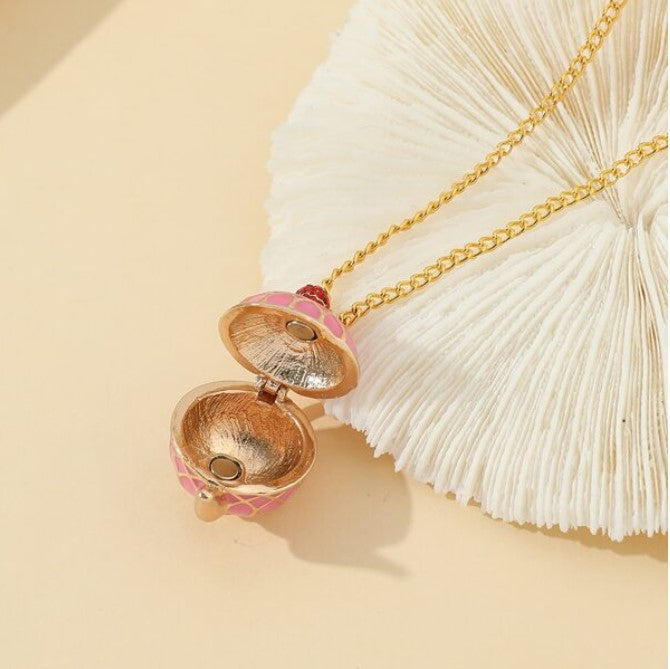 Pink & Gold Teapot Locket Necklace