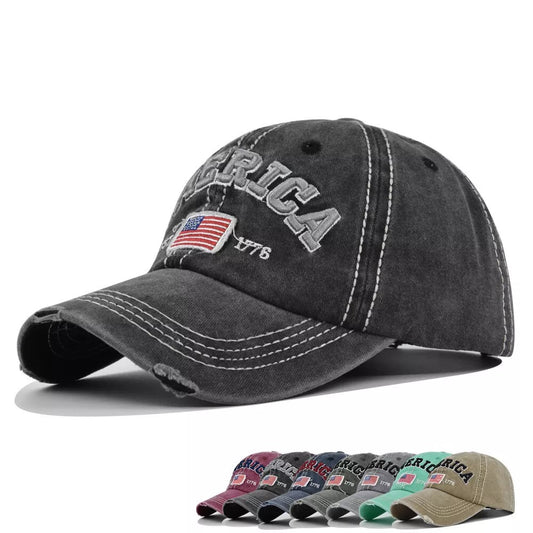 American Distressed Baseball Cap, 1776 American Flag USA, Men's Women