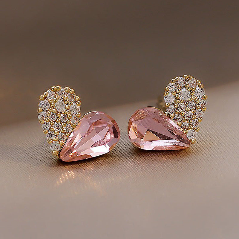 Pink & Silver Heart Stud Earrings