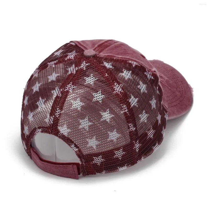 Black American Flag Star Trucker Cap-Washed Distressed USA Embroidery-Adjustable