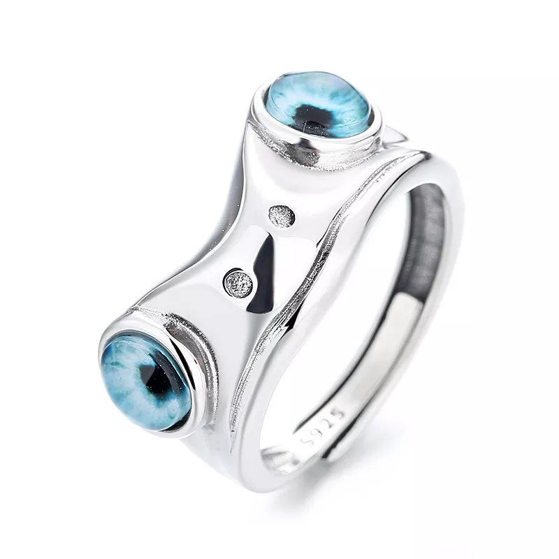 Cute Frog Blue Eye Silver Ring
