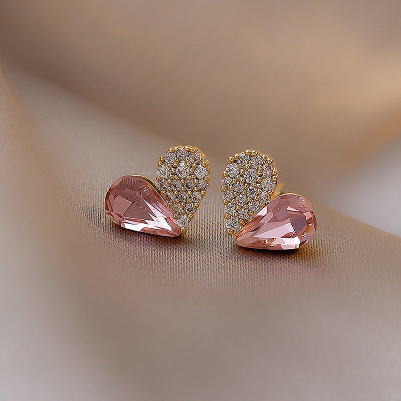 Pink & Silver Heart Stud Earrings