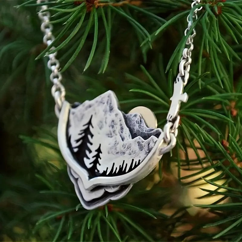 Mountain Range w/ Sun & Trees Necklace