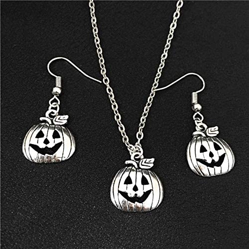 Silver Jack-o-Lantern Pumpkin Halloween Jewelry Set