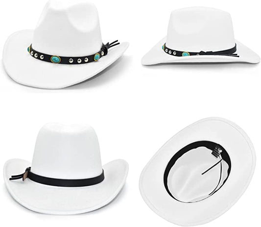 Western Cowboy, Cowgirl Hat, Turquoise Strap, Men Women Retro Wide Brim