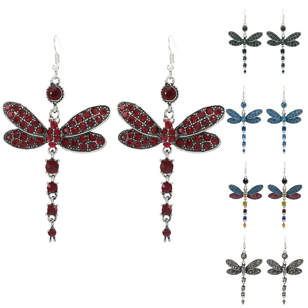 Colorful Crystal Dragonfly Dangle Earrings