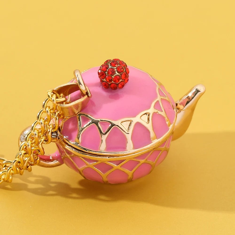 Pink & Gold Teapot Locket Necklace