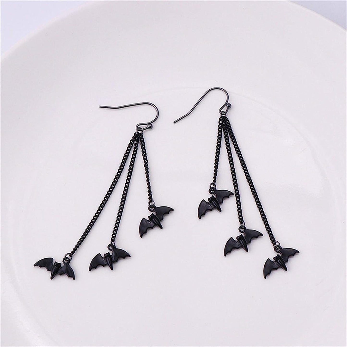 Black Bat Goth Dangle Earrings
