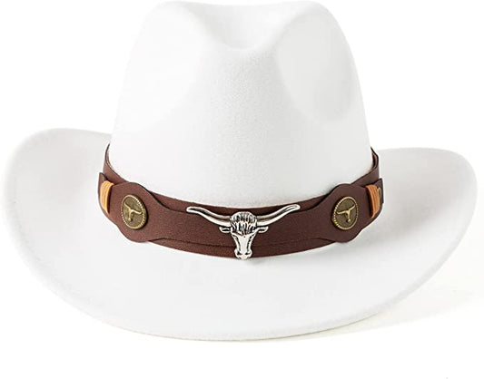 Western Cowboy, Cowgirl Hat, Bull Strap, Men Women Retro Wide Brim