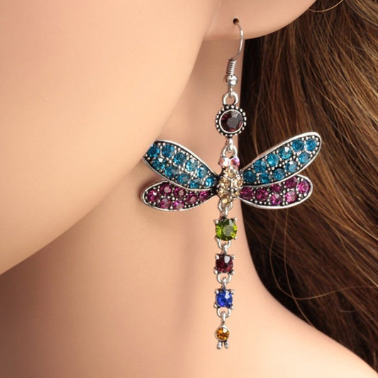 Colorful Crystal Dragonfly Dangle Earrings