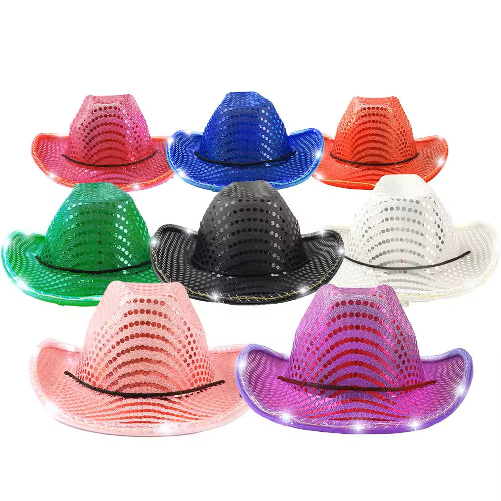 Sequin Light Up LED Flashing Cowboy Hat with Sequins LEDS, Cowgirl, Western