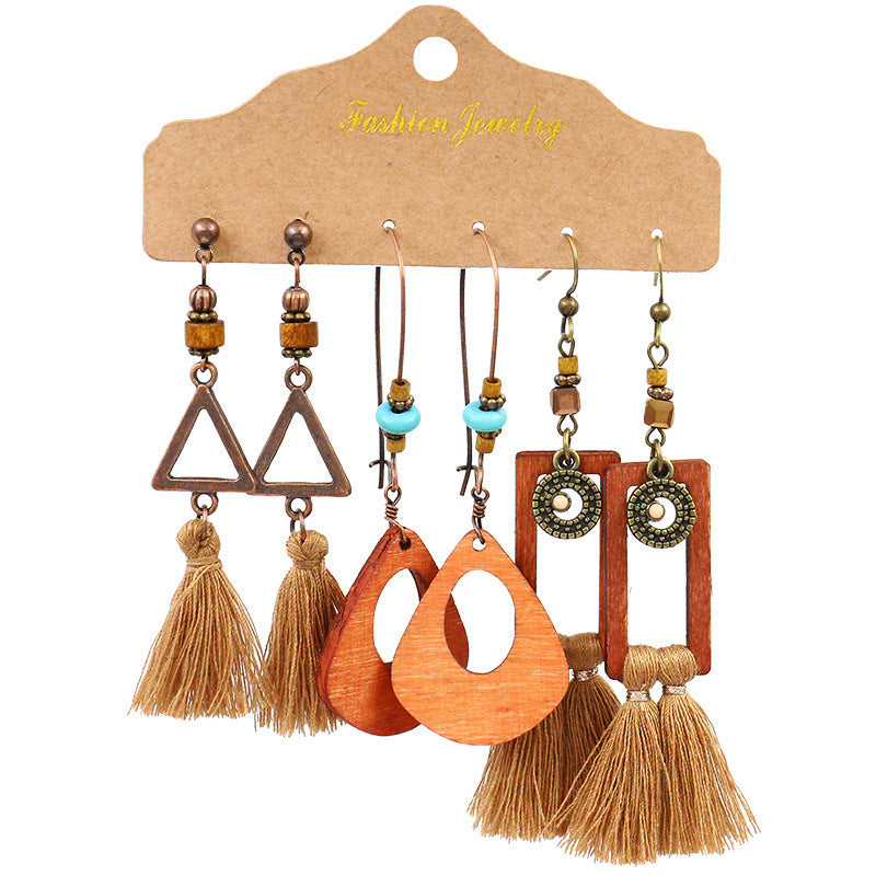 Orange Wooden Boho Earring Set