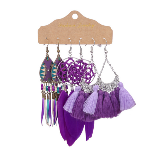 Purple Boho Earring Set