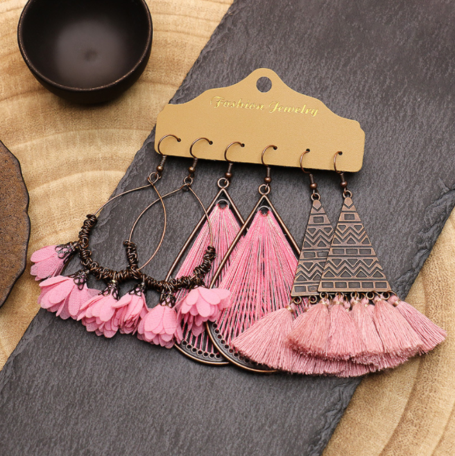 Pink Boho Earring Set