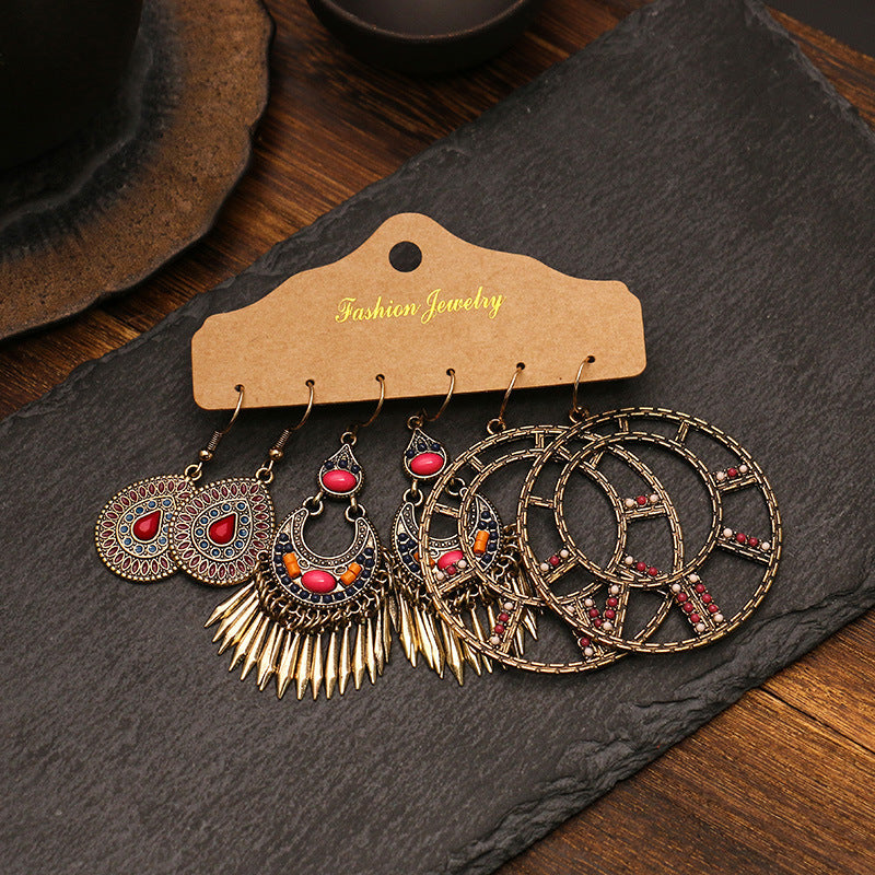 Red Boho Earring Set