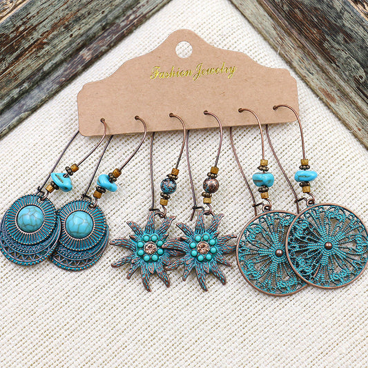 Teal Boho Earring Set
