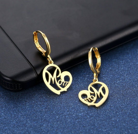 Mom Heart Gold Hoop Earrings