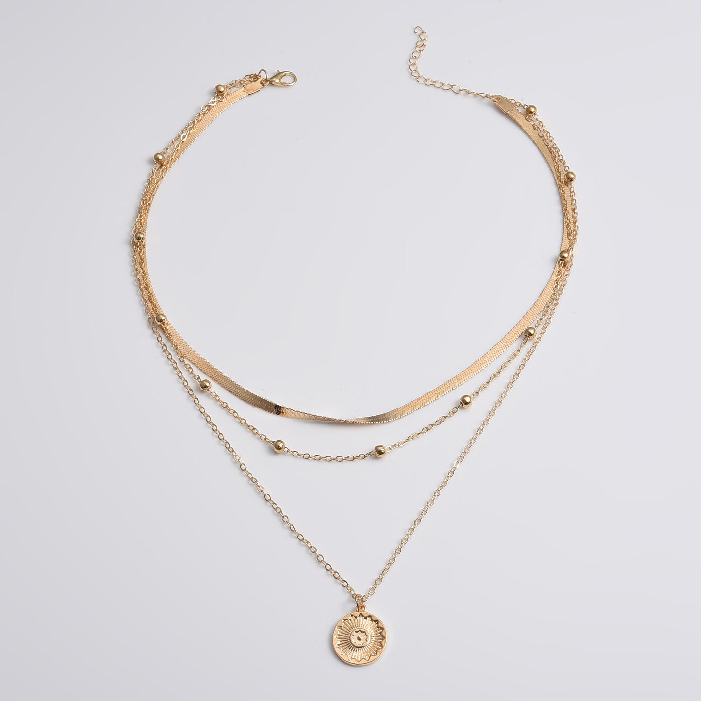 Trendy Silver Women Three Layered Choker Necklace