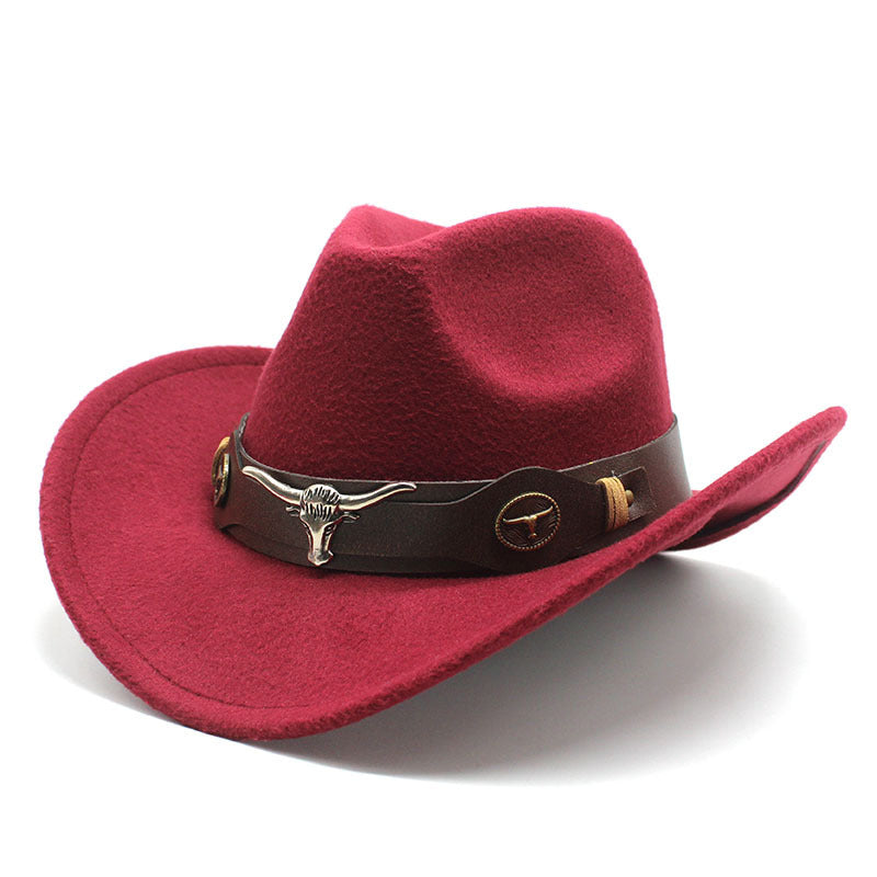 Western Cowboy, Cowgirl Hat, Bull Strap, Men Women Retro Wide Brim