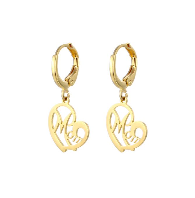 Mom Heart Gold Hoop Earrings