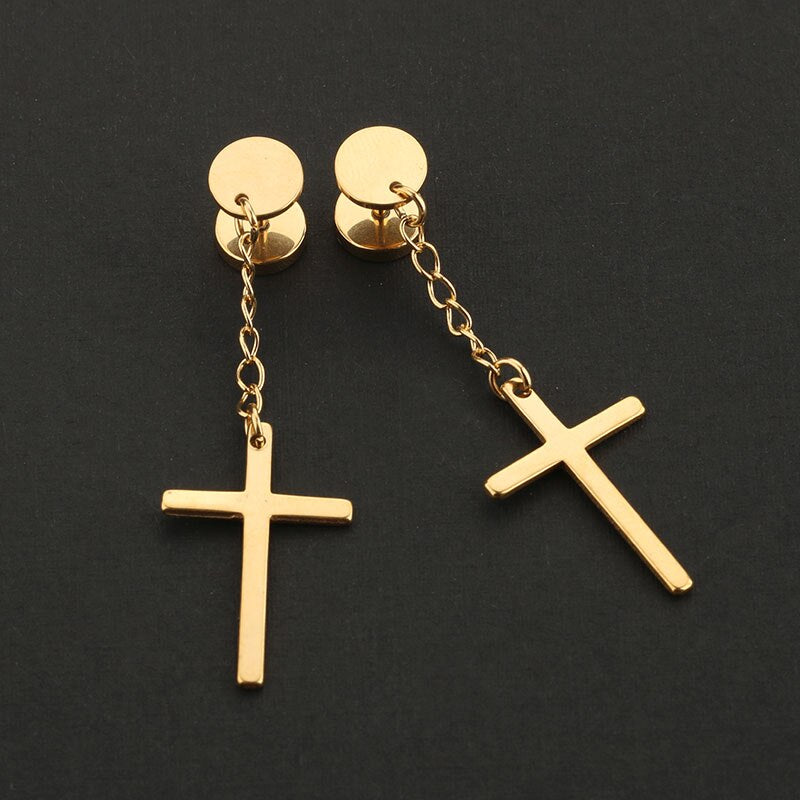 2 Piece Dangling Cross Earrings