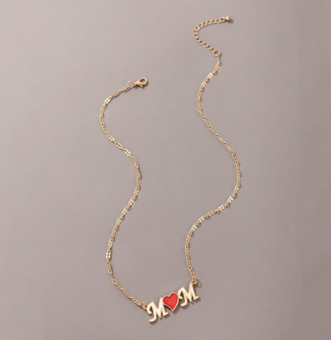 Mom with Red Heart Gold Neckalce