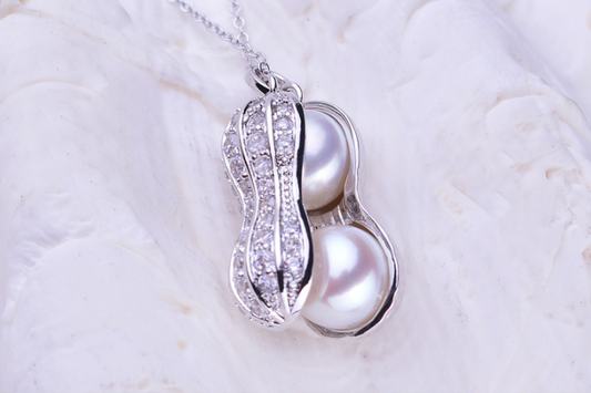 Peanut Pendant Locket Necklace with Pearl Accents