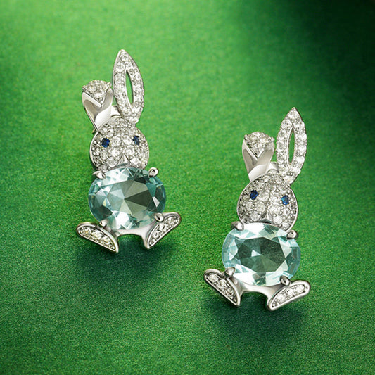 Silver Easter Bunny Earrings with Crystal Egg