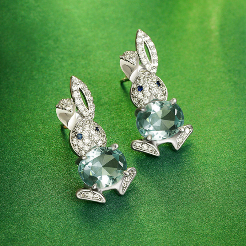 Silver Easter Bunny Earrings with Crystal Egg